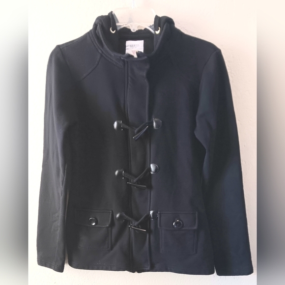 GUESS Black Sweatshirt / Hoodie Zipper Horn Toggle Buttons M - Picture 1 of 9